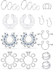 SCERRING Fake Nipple Ring Stainless Steel Non-Piercing 11 Pairs - Silver 
