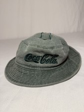VTG 90s Coca-Cola Bucket Hat M/L Fit Green Denim faded Cotton Hat