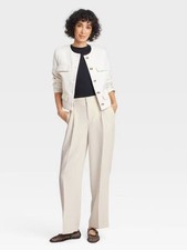 A New Day - Women's High-Rise Pleated Front Straight Trousers Off-White 6 NWT