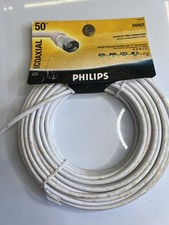 2 Philips Coaxial Cable 50 Ft Video âFâ Connectors White NEW