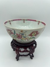 Chinese Antique Porcelain Famille Rose Flower Decor Large Bowl Qing Style