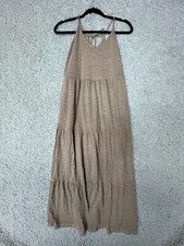 Old Navy Tiered Maxi Dress Womens Small Tall Beige Strappy Tie Lagenlook Boho