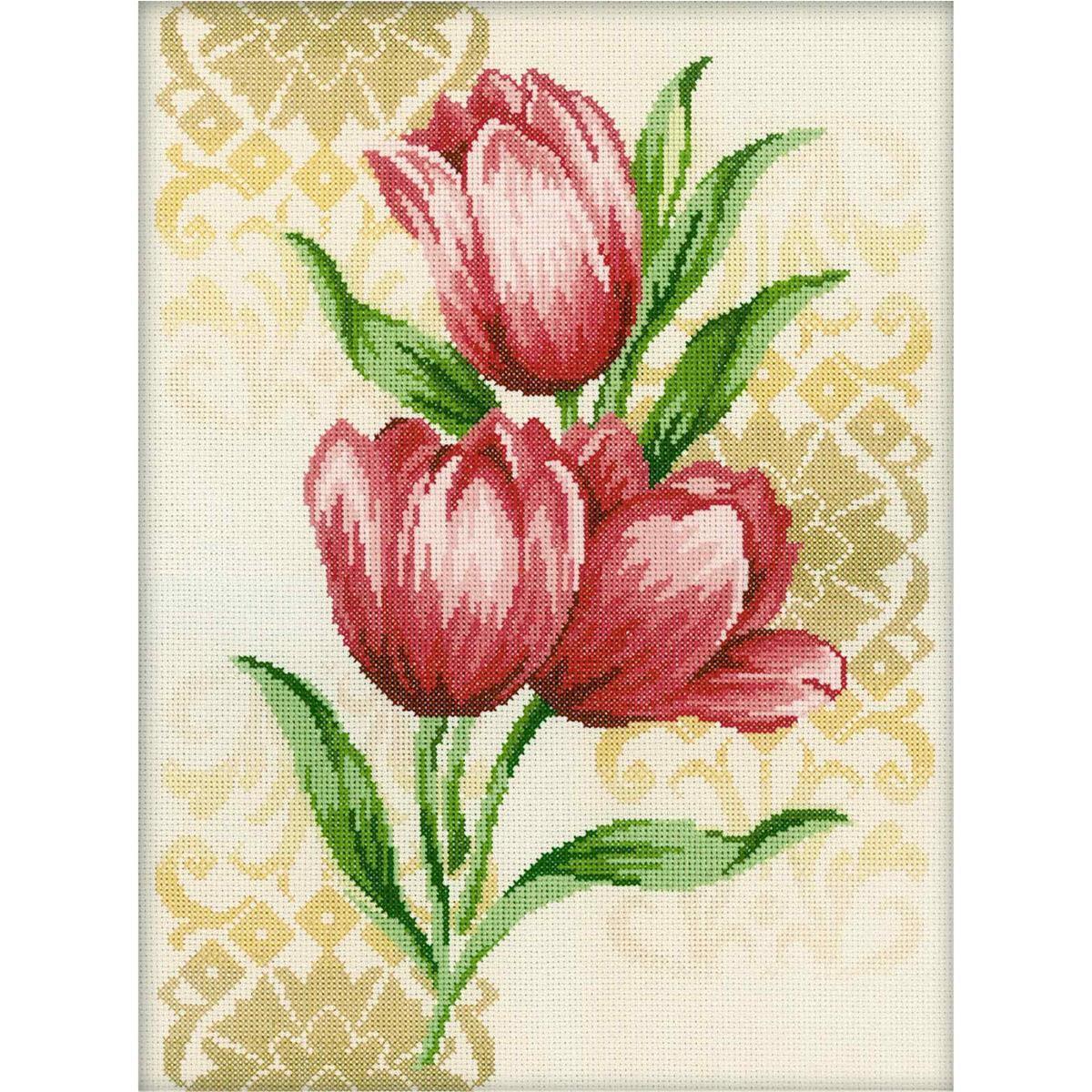 RTO counted Cross Stitch Kit ""Ornament-Tulips"" M258, 27x36 cm, DIY