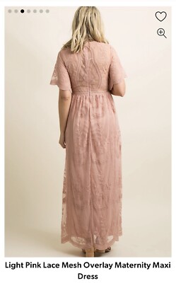 knee length dresses for ladies Pink Mesh Tiered Long Sleeve Maternity Maxi Dress main image 1