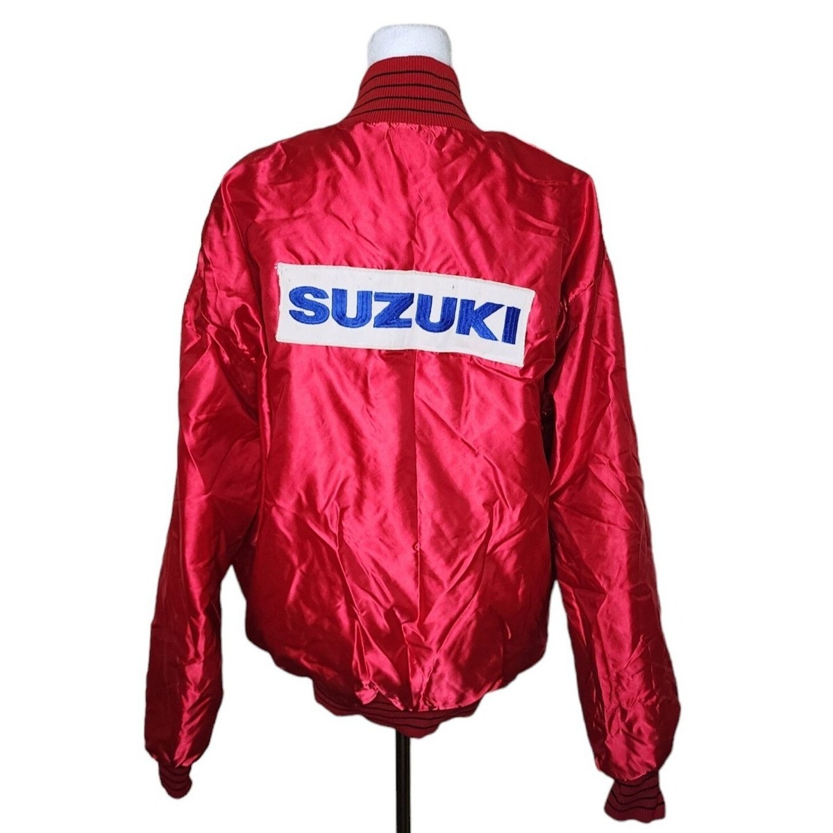 Vintage 80s Suzuki Satin Bomber Jacket Mens Size L Red | eBay
