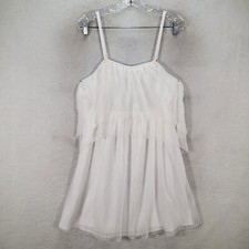 Guess Womens Dress Size S White Pleated Chiffon Tiered Flowy Babydoll Trapeze