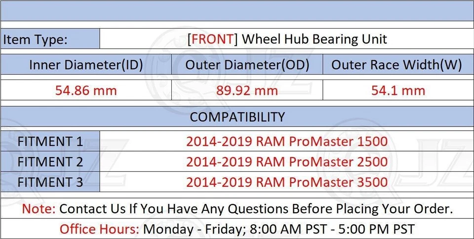 [ПЕРЕДНИЙ (кол-во 1)] Подшипник колеса [89,92 мм OD] для фургона Ram ProMaster 3500 2014-2019 годов выпуска - Изображение 2 из 4