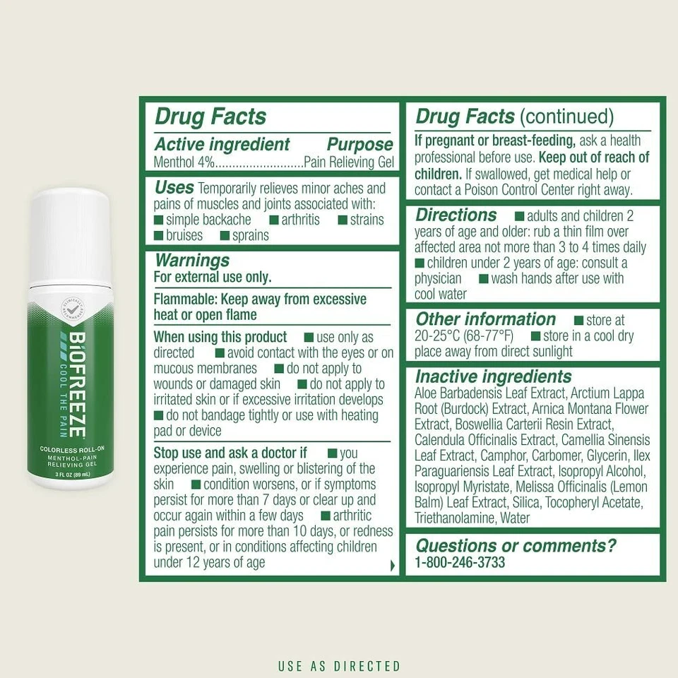 Biofreeze Roll-On Pain-Relieving Gel 3 FL OZ, Colorless Topical Pain Reliever - Image 2 of 4