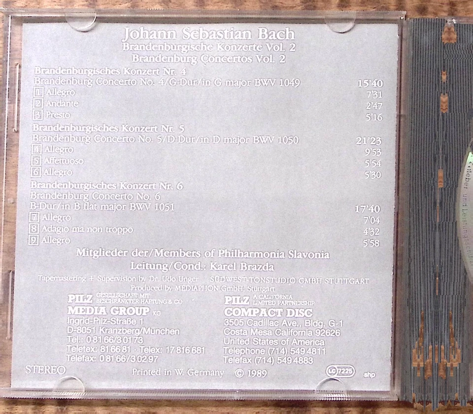 VIENNA MASTER SERIES BACH BRANDENBURGISCHE KONZERTE VOL 2 PLIZ CD 3324 - Image 3 of 4