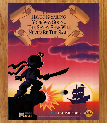 High Seas Havoc Sega Data East Pirate Vtg - Video Game Print Ads Poster Art 1993