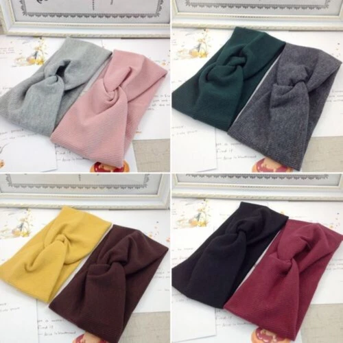 Womens Girls Solid color Hair Bands Knitted Cotton Headbands Bandana Accessories