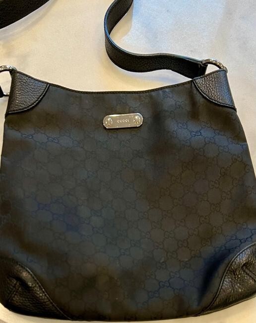 Gucci GG Monogram Black Canvas Hobo Shoulder Bag Auth… Gem