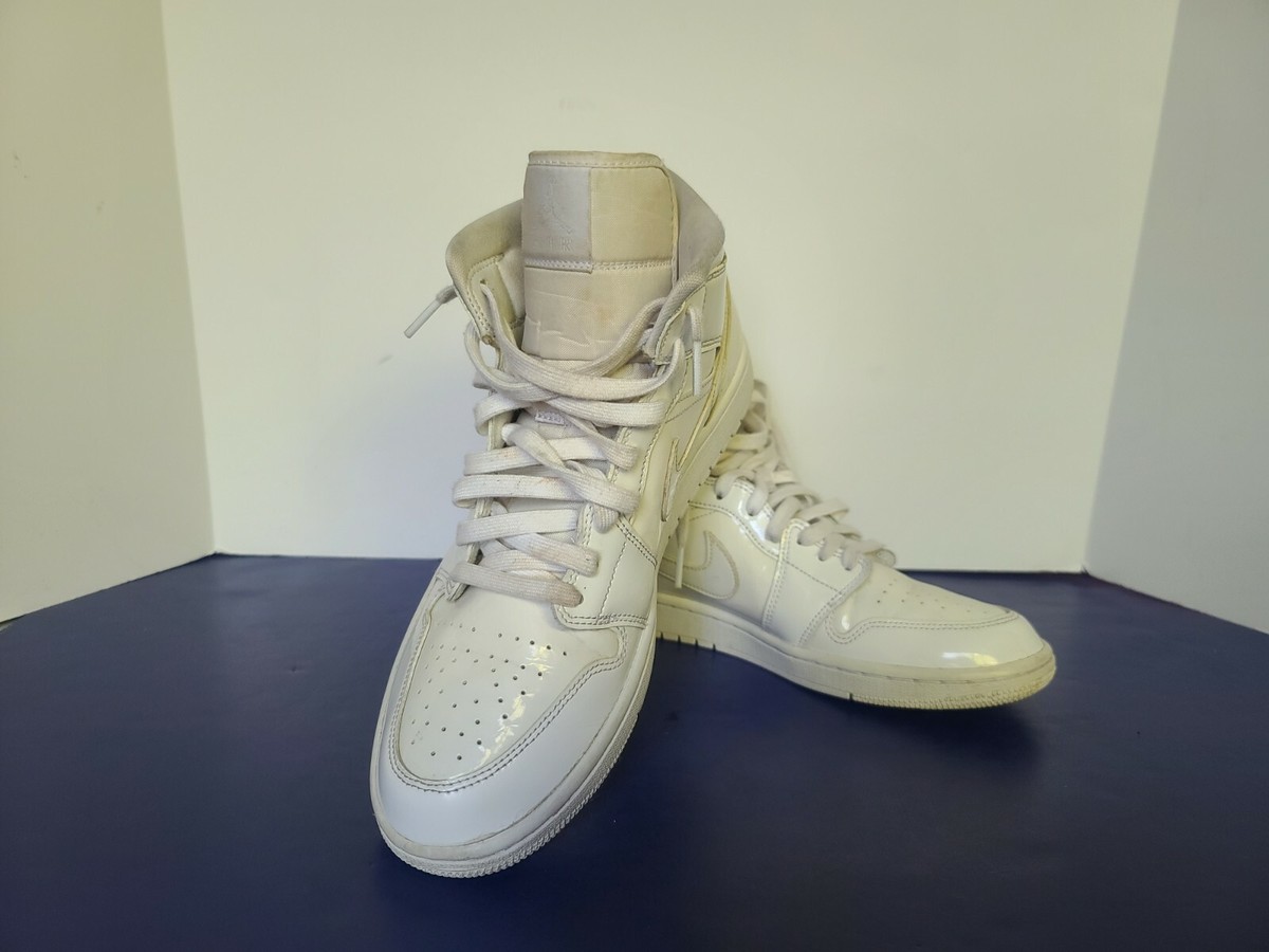 Nike Jordan 1 Mid Patent 'Triple White' BQ6472 111 Men Sz 11