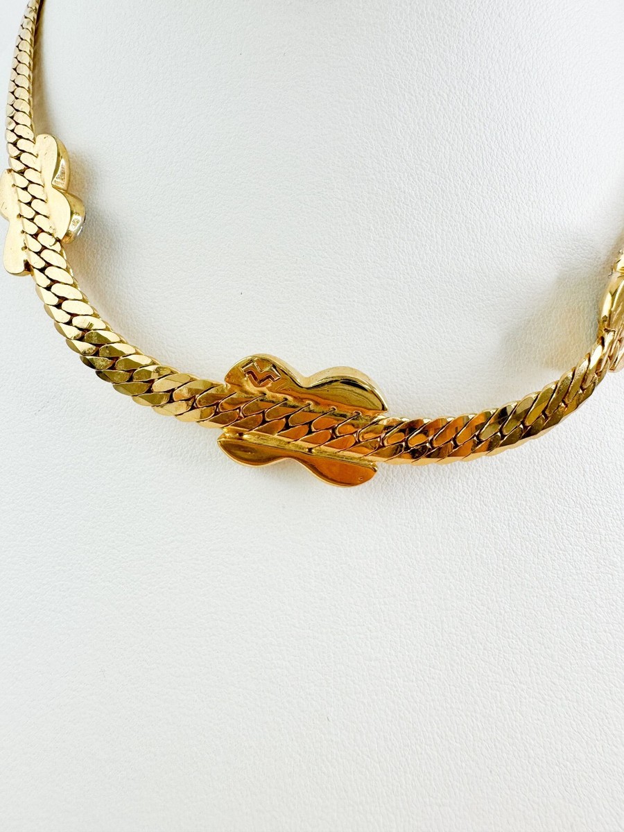 ネックレス・チョーカー Valentino Garavani Multicolor Nylon And l Necklace VINTAGE VALENTINO GARAVANI NECKLACE CHOKER GOLD TONE CHARM V