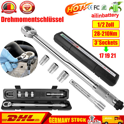  Drehmomentschlüssel 1/2 Zoll 28-210 Nm 3 Stecknüsse 17 19 21 Verlängerung Auto