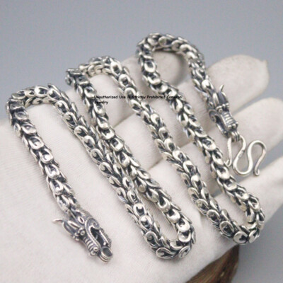 Pure S925 Sterling Silver Necklace 7mm Heavy Dragon Phoenix Tail
