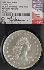 2024 Flowing Hair Silver Medal NGC MS70 ADVANCE RLS/w 230yr Privy SIGNED T. Uram