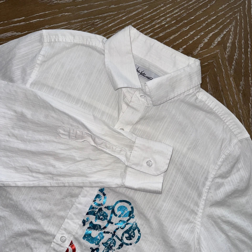 Camisa Andrés Velasco GRANDE BLANCA con DISEÑO METÁLICO Para Hombre Botón Algodón EXCELENTE Foto 2 de 4
