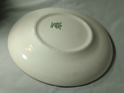Plato de cena Royal China EE. UU. Tweed rosa y azul esmaltado 55 etiqueta verde MCM excelente condición - Imagen 8 de 9