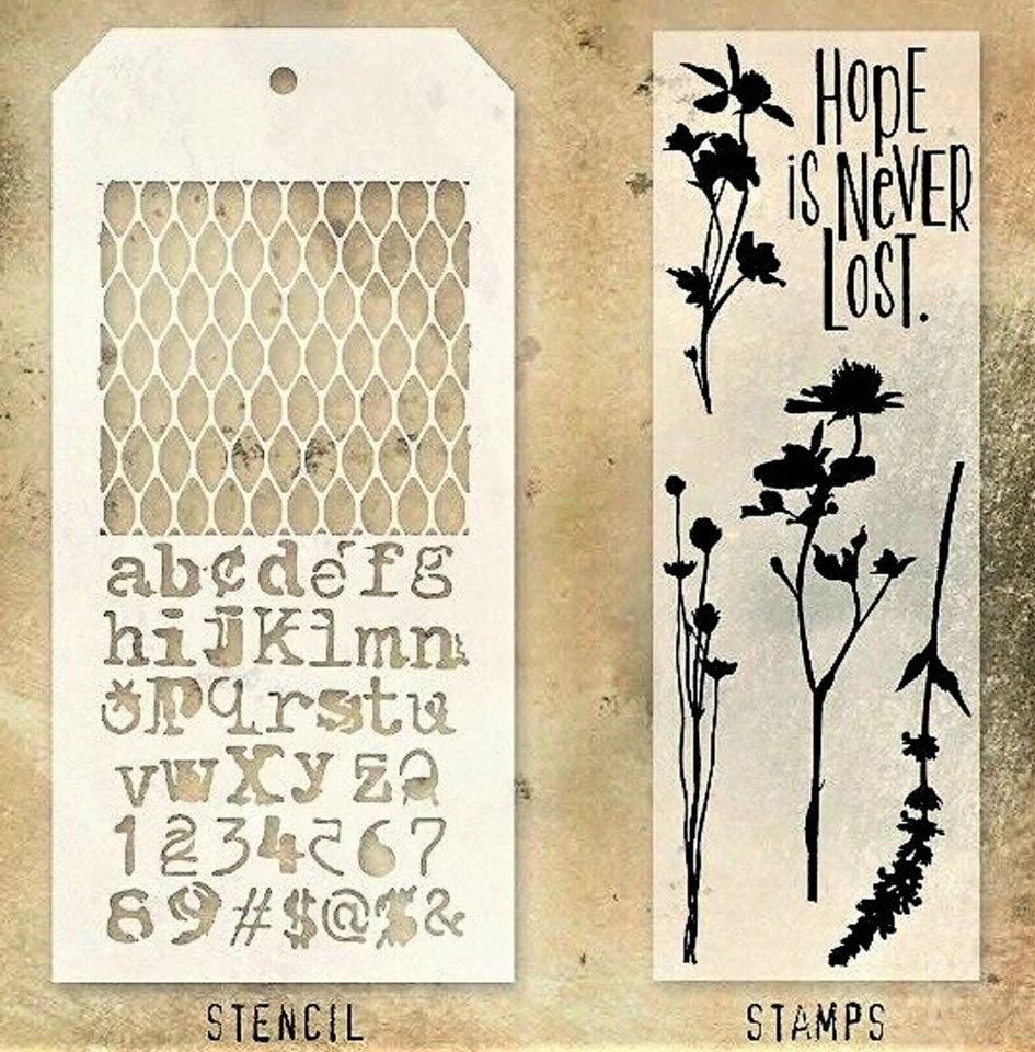 Juego de estampillas transparentes de flores y malla y plantillas tipográficas de Tim Holtz ¡NUEVO! Foto 2 de 2