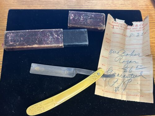 VINTAGE H.BOKER & CO. #3061 KING CUTTER STRAIGHT RAZOR W/CASE & RECEIPT