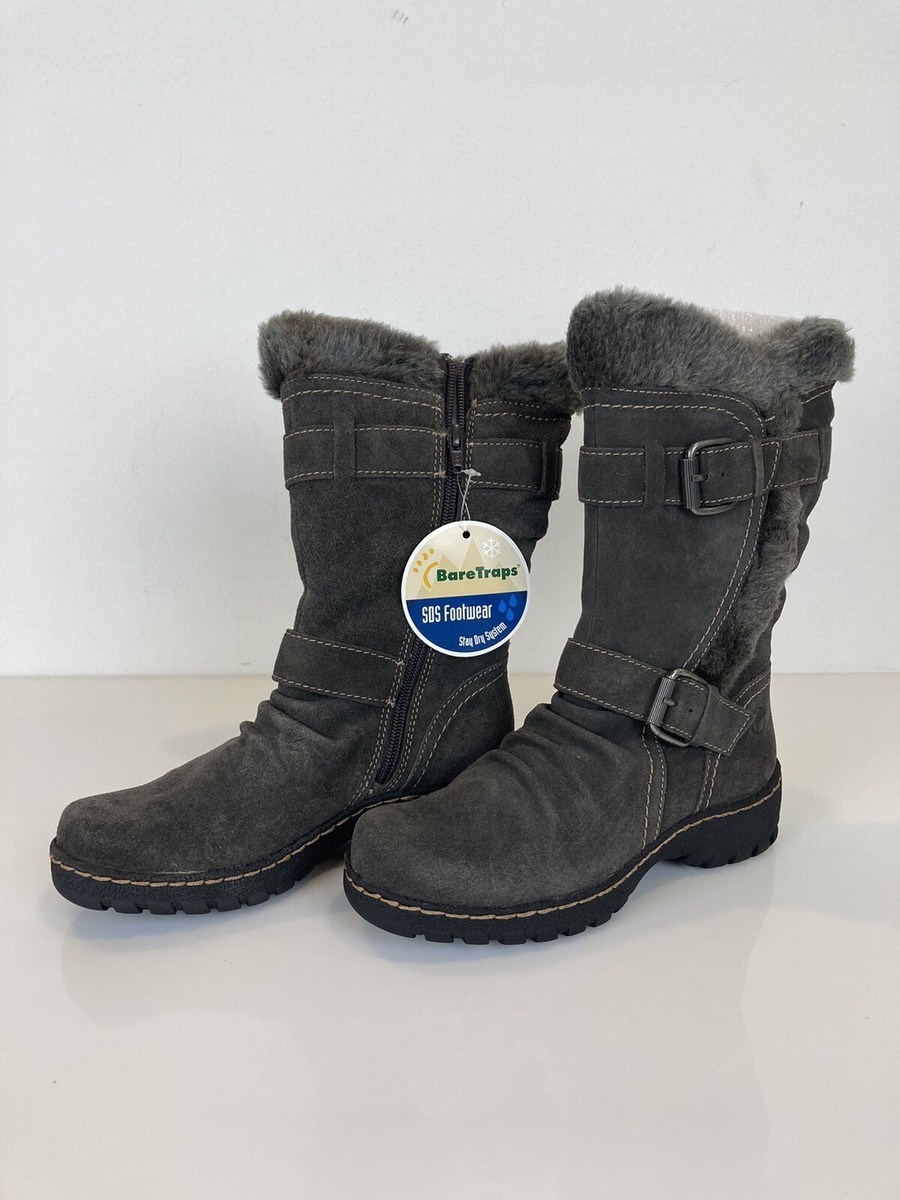 NWT BARE TRAPS Brandlee Boots Womens M Snow Fur Lined Dark Grey