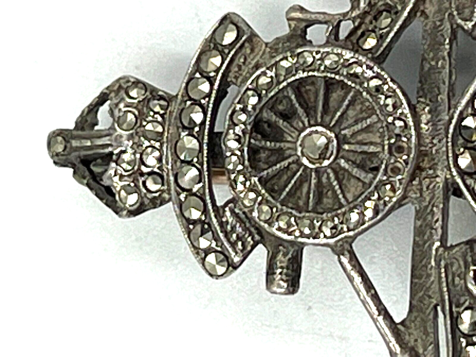 Antique Solid Silver & Marcasite Royal Crest Crow… - image 16