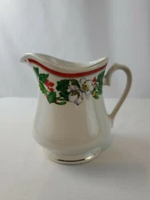 Lynn's China St. Maria Creamer Christmas Holly & Berry Red Band Gold Trim -Fr Sh
