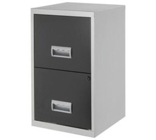 2 Drawer Metal Filing Cabinet Silver and Black **GRADE C **