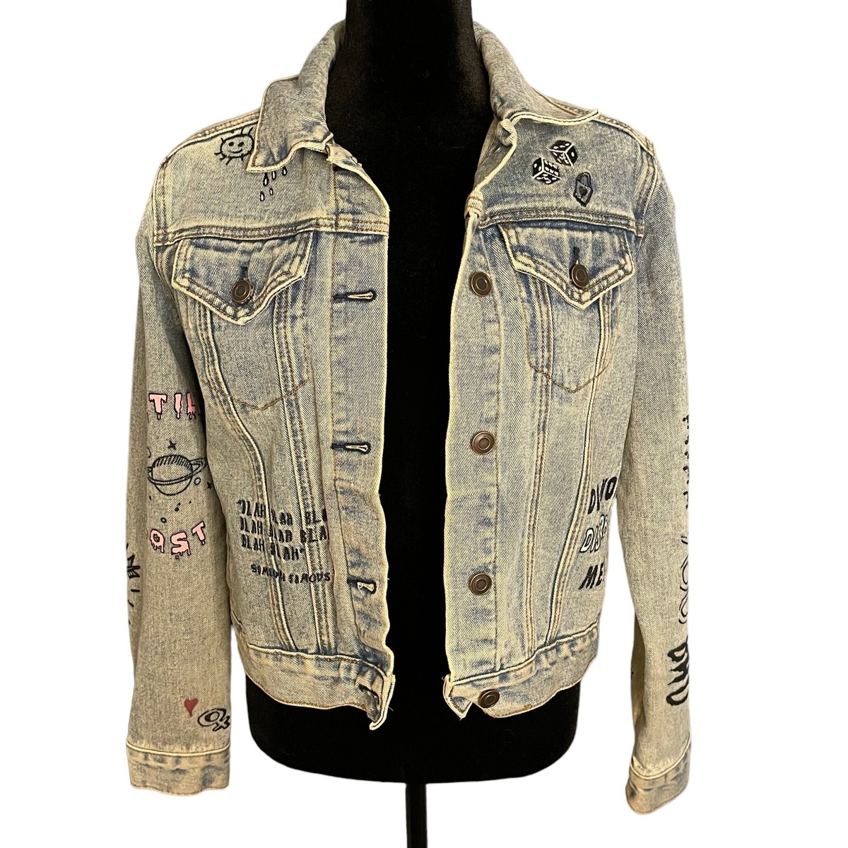 Forever21 Women's Vintage Rockstar Graphic Jean Jacket Size Small