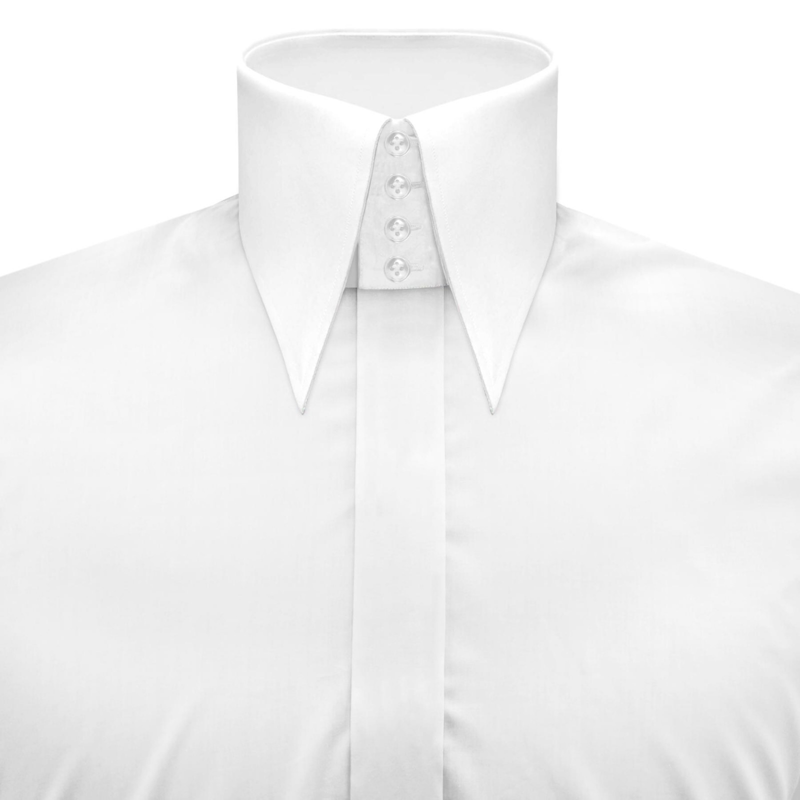 Camisa de recepción tapeta oculta blanca cuello grande punta larga alta para hombre