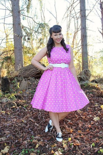 Lindy Bop Sandy Pink Polka Dot Belted Dress Sz 3XL 50s Retro Atomic Rockabilly