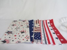 7 PIECES SQUARES 9-1/2" STARS  STRIPES RED WHITE  BLUE COTTON FABRIC
