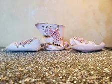 Vintage - LEFTON 3 Piece China Cigarette Holder & 2 Ash Tray Trinket Plates Set