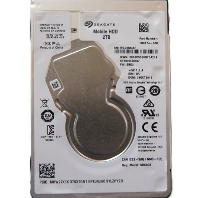 Disque Dur Interne Seagate 2To 2.5'' ST2000LM007 - Occasion Très Bon État - FW SBK2