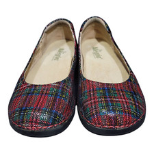 Alegria Petal Tartan Red Plaid Pattern Ballet Women 6.5 US Slip On Nursing Shoes