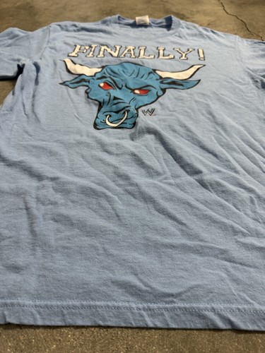 Y2K Vintage WWE The Rock FINALLY! Returns Wrestle Promo Tee Shirt Blue Bull Logo - Picture 9 of 12
