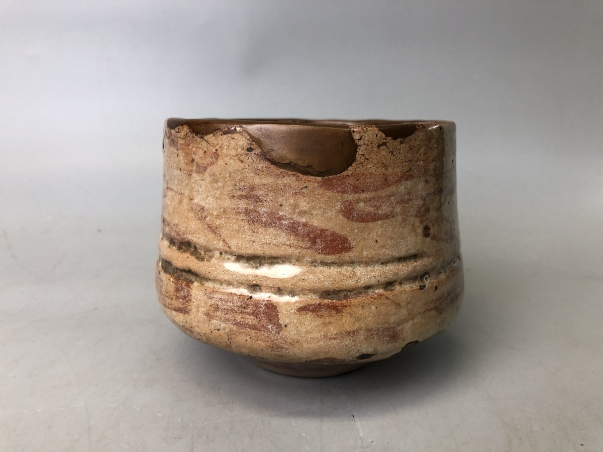 Y7529 CHAWAN Raku-ware red tube signed box kintsugi Japan antique