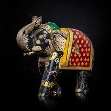 Vintage Indian Hand Painted Carved Elephant Ornament 