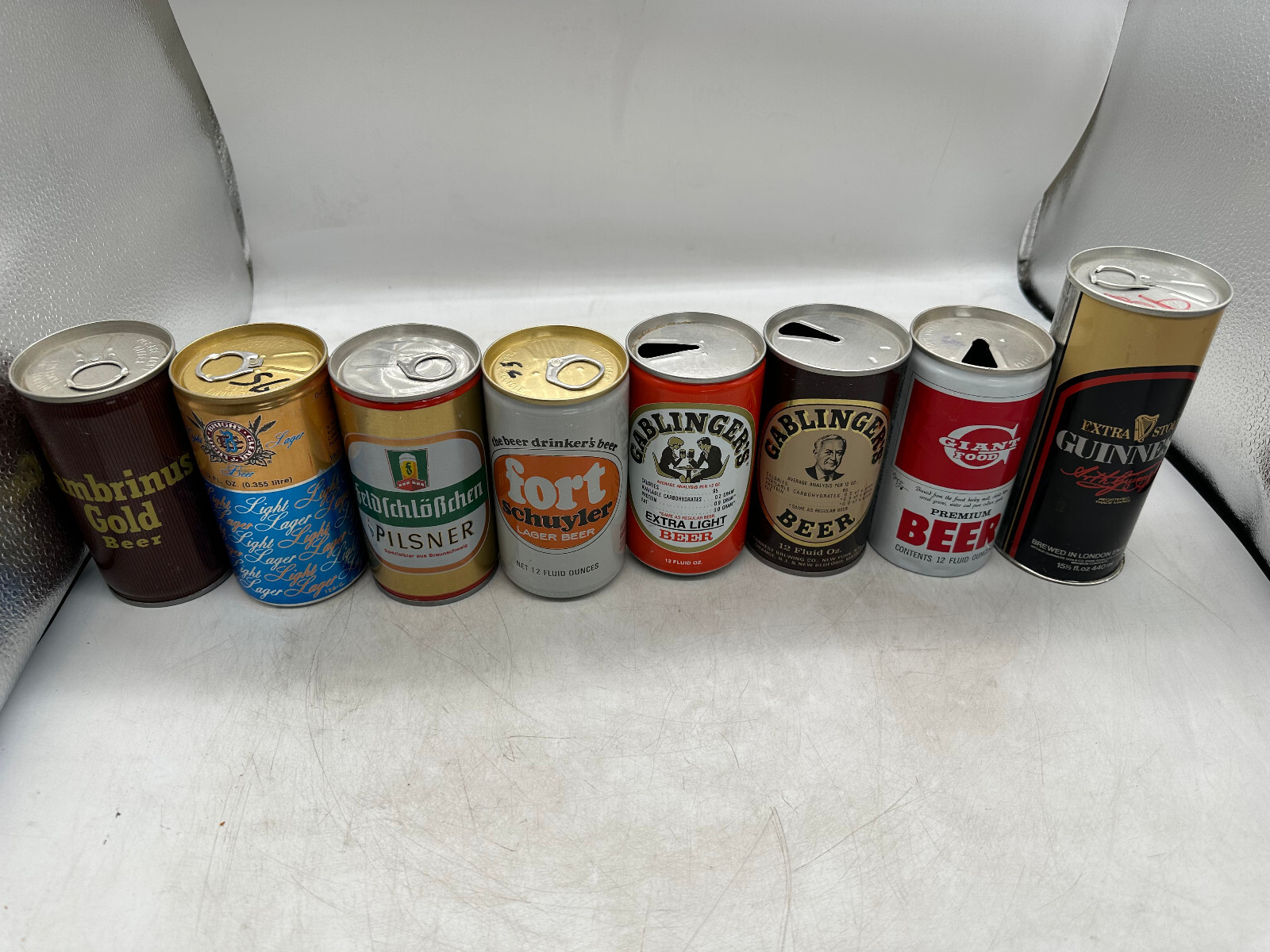 8 Pull Tab Beer Cans Gambrinus Gamblinger's Guinness Erie Fort