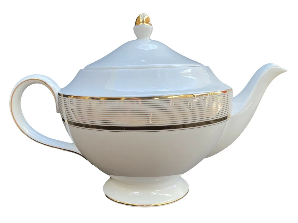 Nueva Tetera WEDGWOOD MARTHA STEWART CINTA RAYAS Dorada Foto 4 de 4