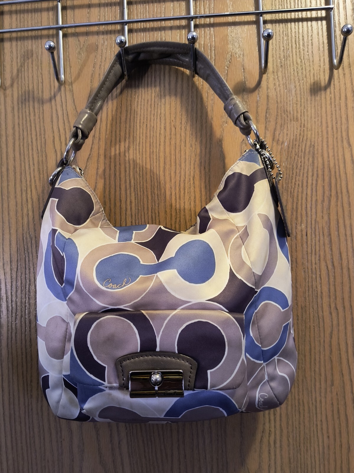 Coach Kristin Leather Shoulder Bag in Blue Brown Cream No Crossbody Strap