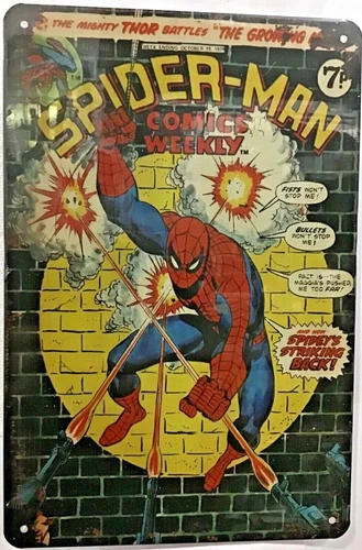 8x12 TIN SIGN Spiderman Thor superhero Marvel comic book bullets vintage Br1b