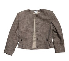 Anne Klein brown & beige tweed suit jacket size 10 Made in USA Padded shoulder