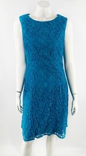 Adrianna Papell Dress Size 10 Teal Blue Lace Sleeveless Cocktail Evening Womens