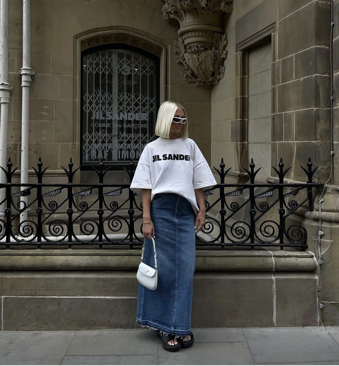 NWT Zara High Waist Blue Denim Midi Skirt Size Xs