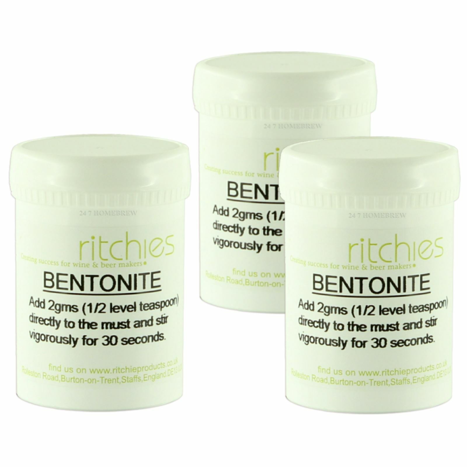 3x Ritchies Bentonite 100g fining agent removes pectin haze from wine