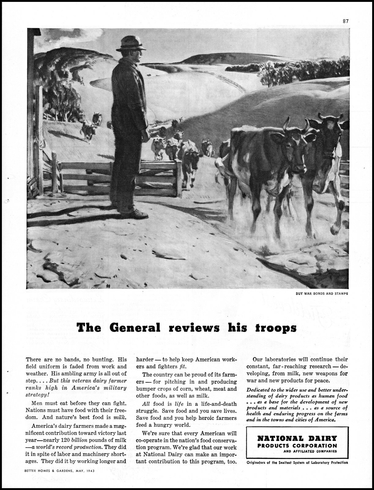 1943 Farmer Milk Cow Herd National Dairy Products Corp vintage art