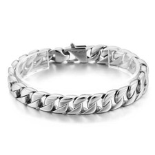 Men's Bracelet Silver Panzer Bracelet 10 mm 750 White Gold 18K Plated B5640D