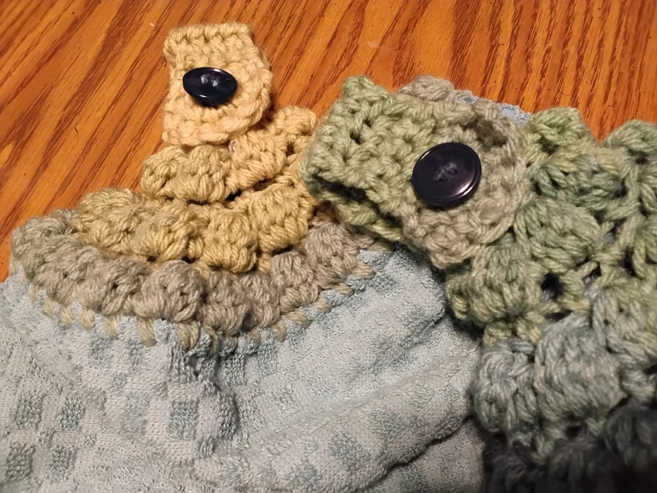 Бирюзовый белый серый 2 вися кухни блюдо полотенца комплект крючком топы ручной работы - Изображение 3 из 4